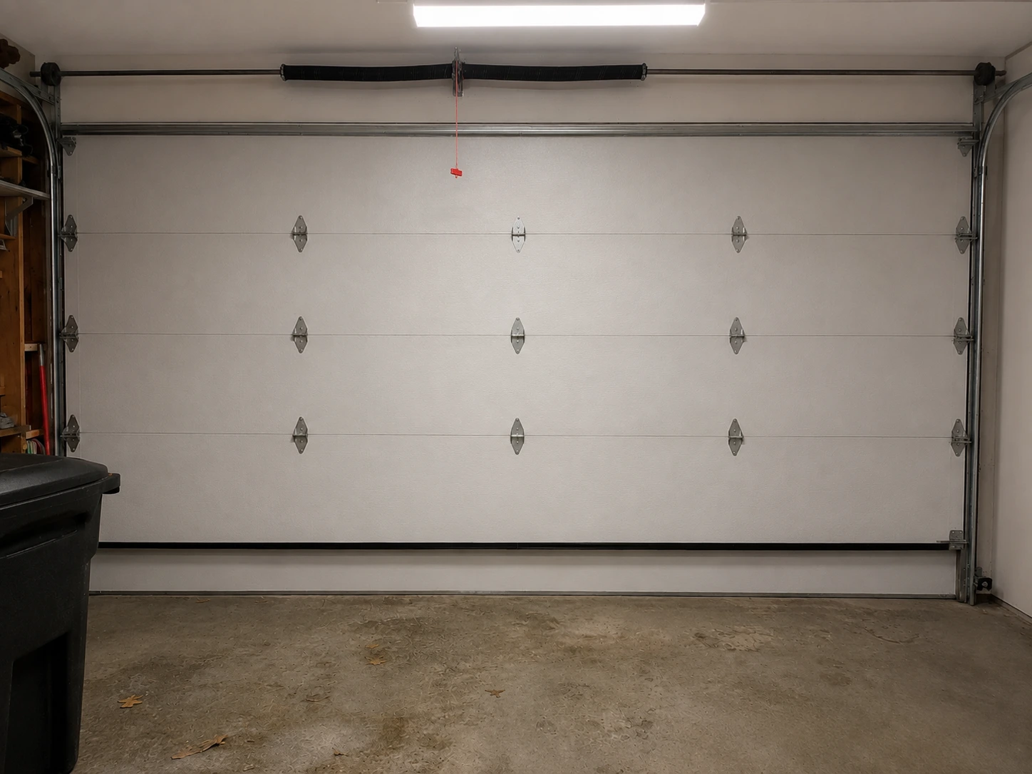 Garage door back on its track and running true after Boost Garage Doors repaired it in Des Moines, WA.