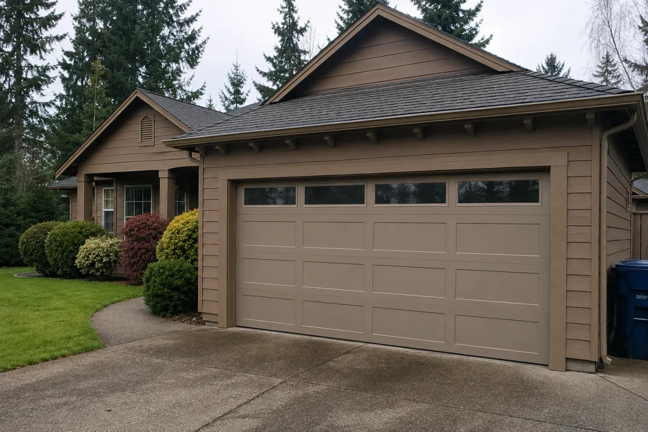 New garage door installed by Boost Garage Doors on a Bellevue, WA home.